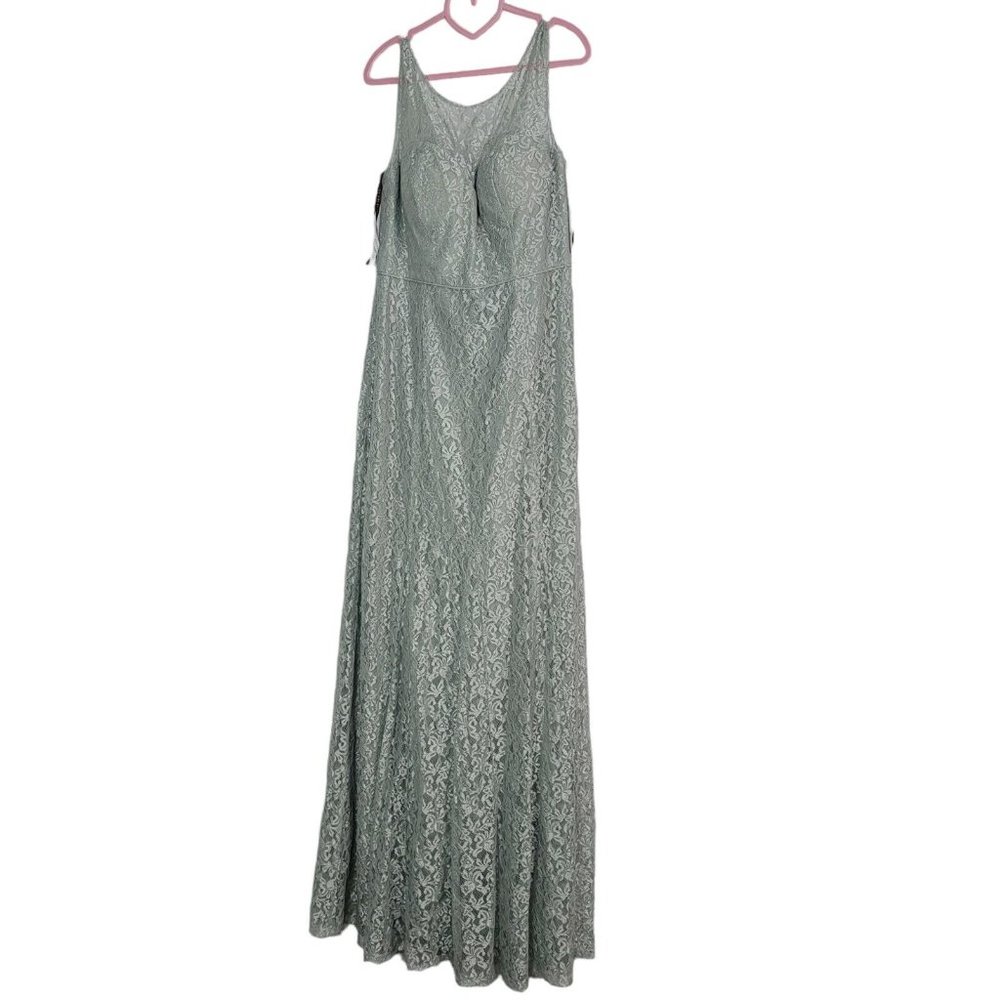 Jenny Yoo Bridesmaids Morning Mist Lace Maxi Dress Illusion Neckline Green Sz 12 - Picture 2 of 7